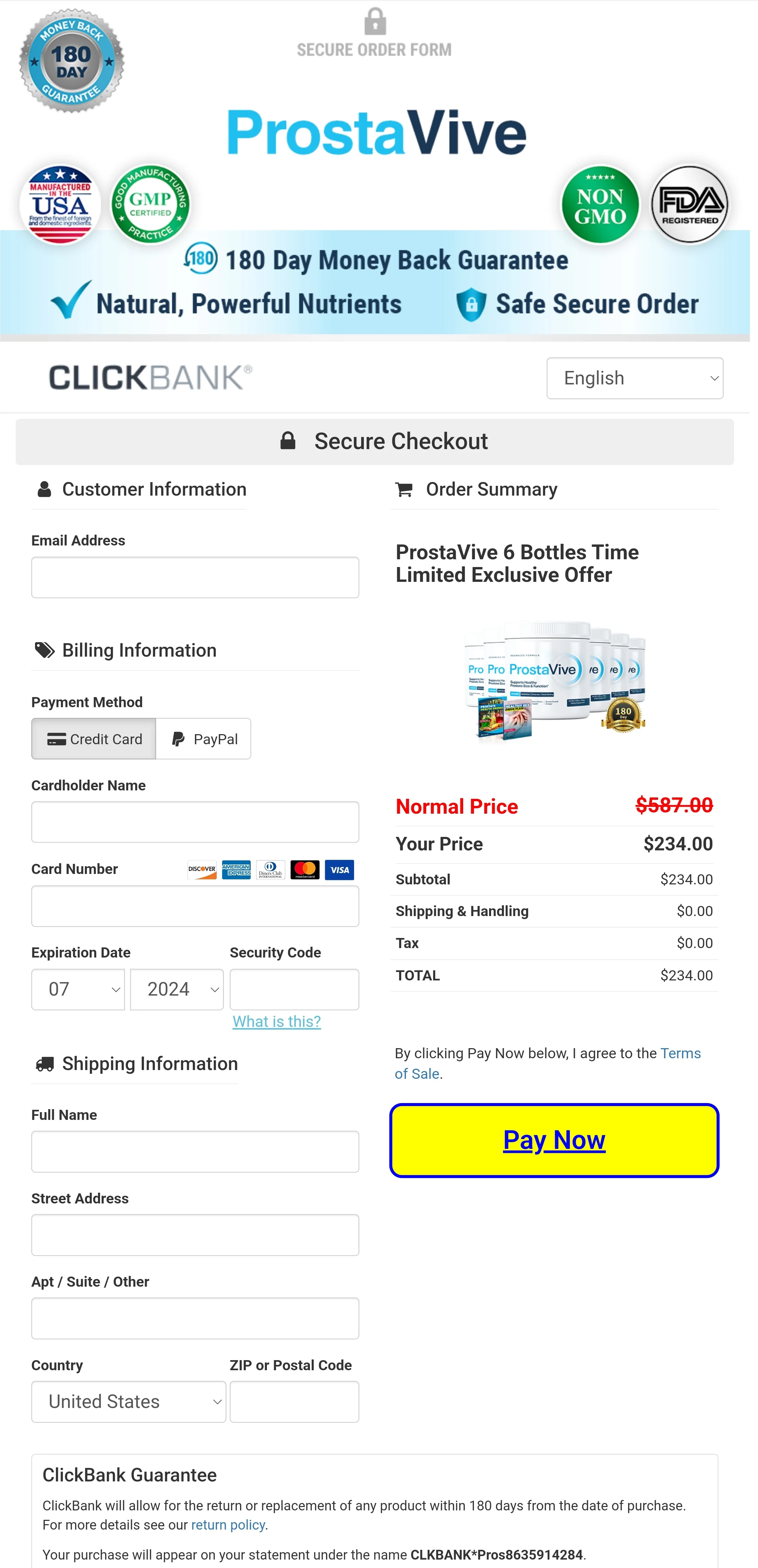 ProstaVive order form